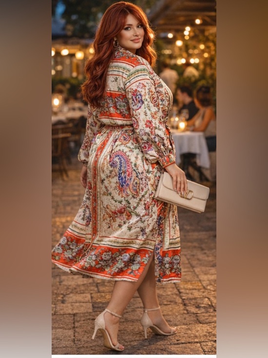 NWT Cream Paisley Print Button-Front Shirt Dress with tie belt 🌺🌹🌸  BB - Picture 4 of 9